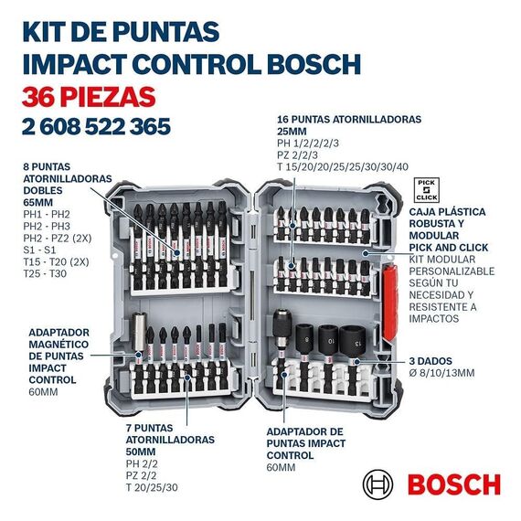 Bosch 36 tlg. Schrauberbit Set (Impact Control, Pick and Click, Professional Zubehör Schlagschrauber)