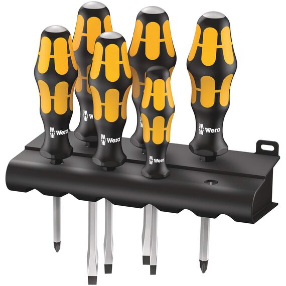Wera Schraubendrehersatz 932/6 Kraftform Plus: Der Schraubmeißel + Rack, 6-teilig, 05018282001