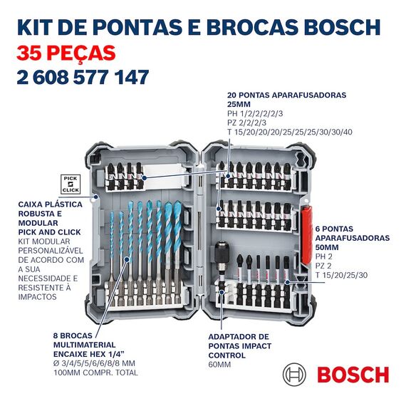 Bosch Professional 35 tlg. Multi Construction Bohrer- und Schrauberbit Set (Impact Control, Pick and Click, Zubehör Schlagschrauber)