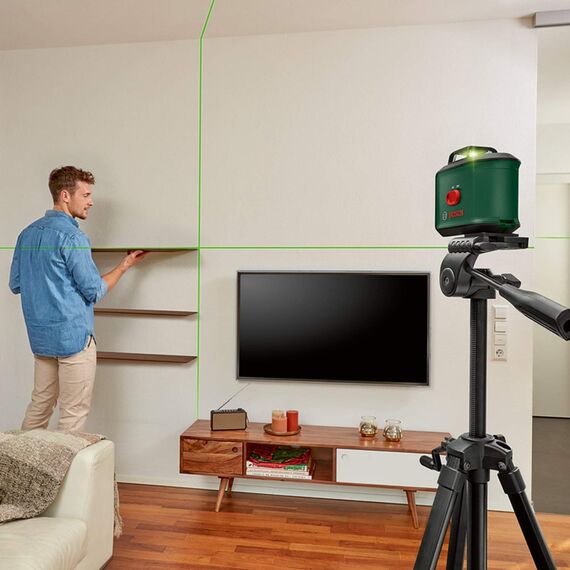 Bosch Kreuzlinienlaser UniversalLevel 360 mit Premium-Stativ und Universalklemme MM 3 (vertikale + horizintale Laserlinien inkl. 360° zum Ausrichten im ganzen Raum)