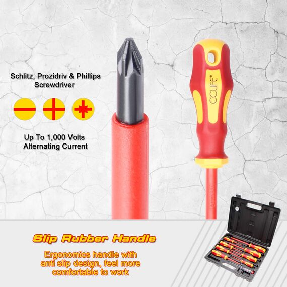 CCLIFE 9 tlg VDE Isolierter Schraubendreher Schraubenzieher Satz 1000V inkl. Spannungsprüfer Schlitz & PH & PZ Set