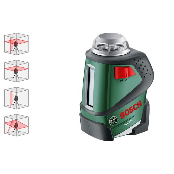 Bosch Home and Garden Kreuzlinienlaser PLL 360 Set (Stativ, Halterung, 4x AA-Batterien, Schutzasche, Arbeitsbereich 20 m, Messgenauigkeit ± 0,4 mm/m), 603663001, Schwarz, Grün