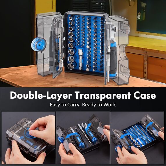 XOOL 78-in-1 Ratschen-Schraubendreher Set, Multifunktionales Präzisions-Werkzeugset mit 41 Bits, 6,35 mm Stecknüssen, Magnetischem Zubehör für Elektronik, Haushalt & DIY