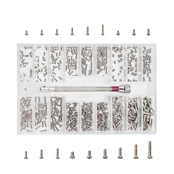 YIXISI 500 Stück Kleine Schrauben Sortiment Kit, 18 Größen Edelstahl Winzige Reparaturschrauben Set mit Schraubendreher, M1.2 M1.4 M2 Winzige Mikroschrauben, Silber