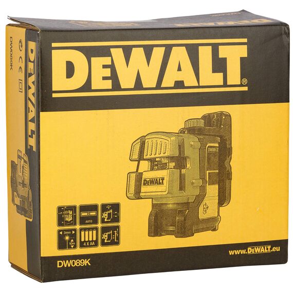 DEWALT Kreuzlinien-Laser (selbstnivellierend, 1x horizontale und 2x vertikale Laserlinien, Laserfarbe rot, 3-Tasten-Bedienung, inkl. Wandhalterung, Batterien und Transportkoffer) DW089K