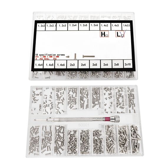 YIXISI 500 Stück Kleine Schrauben Sortiment Kit, 18 Größen Edelstahl Winzige Reparaturschrauben Set mit Schraubendreher, M1.2 M1.4 M2 Winzige Mikroschrauben, Silber