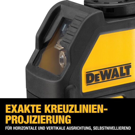 DEWALT Kreuzlinien-Laser (selbstnivellierend, horizontale und vertikale Laserlinien, Laserfarbe Rot, Laserklasse 2, 2-Tasten-Bedienung, inkl. Wandhalterung, Batterien und Koffer) DW088K