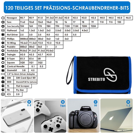 STREBITO Elektronik-Präzisionsschraubendreher-Sets 142-teilig mit 120 Bits Magnetisches Reparaturwerkzeug-Set für iPhone, MacBook, Computer, Laptop, PC, Tablet, PS4,Spielkonsole
