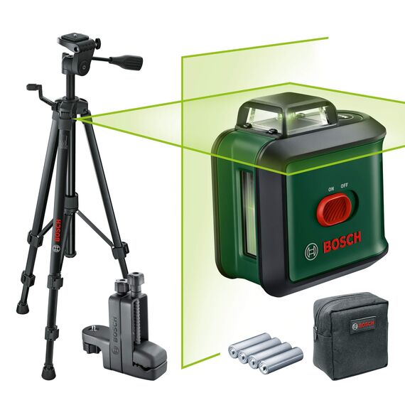 Bosch Kreuzlinienlaser UniversalLevel 360 mit Premium-Stativ und Universalklemme MM 3 (vertikale + horizintale Laserlinien inkl. 360° zum Ausrichten im ganzen Raum)