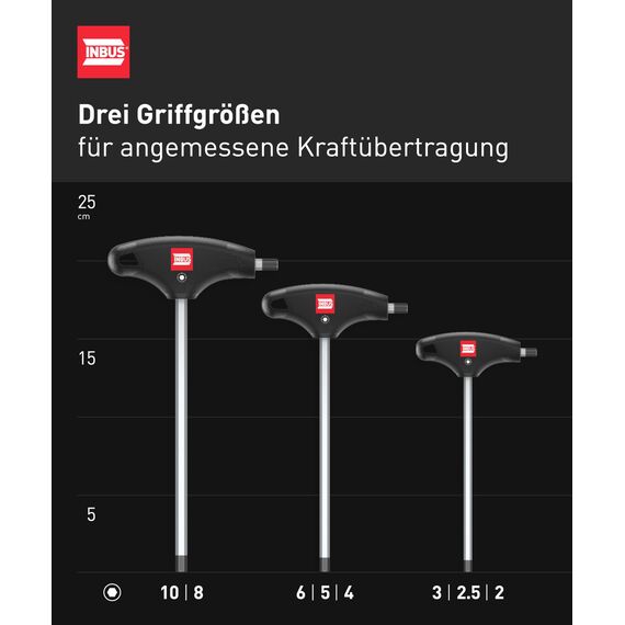 INBUS® 70129 T-Griff Schraubendreher Set 8tlg, 2–10mm, mit HybridTouch — Made in Germany
