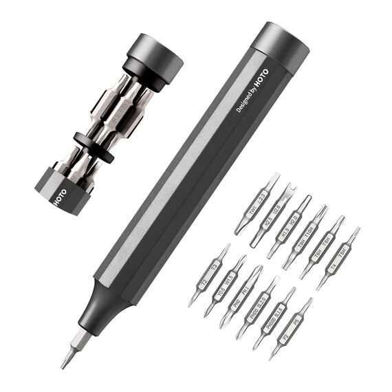 HOTO Feinmechaniker Schraubendreher Set, 24 in 1 Magnetisch Präzisions Schraubendreher Bits Set, Mini Schraubenzieher Werkzeug Satz für Handy Laptop PC Brille Uhr, Klein 12 cm×1.66 cm, Grau