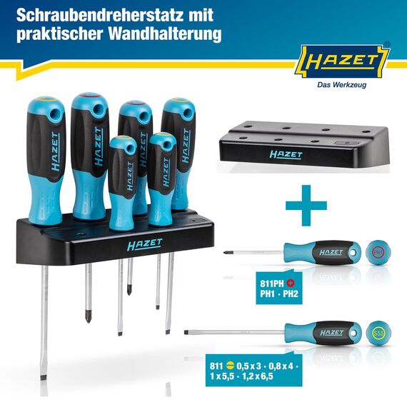 HAZET 811SH Schraubendreher-Halter, leer, zur Aufnahme von 7 Schraubendrehern, mit praktischer Schlüssellochbohrung zur einfachen Wandbefestigung