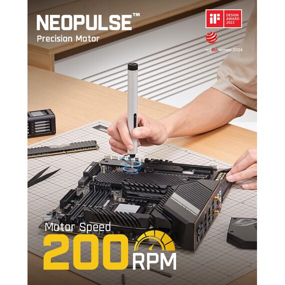 Fanttik E1 MAX Akkuschrauber，50 in 1 Magnetische Präzisions- Kit, 2 Gänge Drehmoment Elektro Schraubendreher, 5/32 Zoll Sechskant, Geeignet für Reparatur für iPhone,Laptop, Brillen- Silber