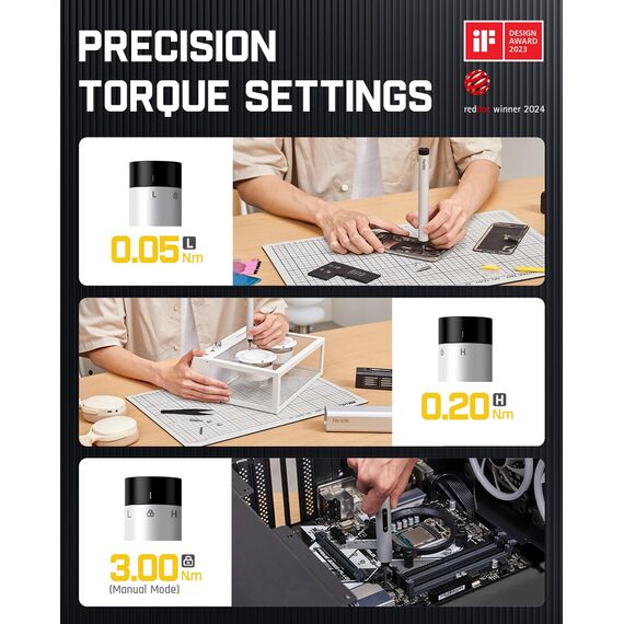 Fanttik E1 MAX Akkuschrauber，50 in 1 Magnetische Präzisions- Kit, 2 Gänge Drehmoment Elektro Schraubendreher, 5/32 Zoll Sechskant, Geeignet für Reparatur für iPhone,Laptop, Brillen- Silber