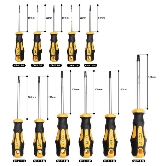 CCLIFE Torx Schraubendreher Set TX magnetisch T6-T40, 11 Stück mit Sternlochbohrung