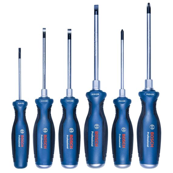 Bosch Professional Schraubendreher Set 6 tlg. (Kreuz- und Schlitzschraubenzieher, inkl. 1x PH 125mm, 1x PH 100mm, 1x SL6.5 125mm, 1x SL5.5 100mm, 1x SL4.5 100mm, 1x SL3.5 75mm)