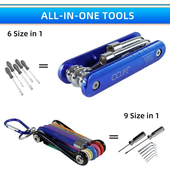 CCLIFE 2tlg Fahrrad Multifunktionswerkzeug Miniwerkzeug Faltbares Reparatur Werkzeug Set