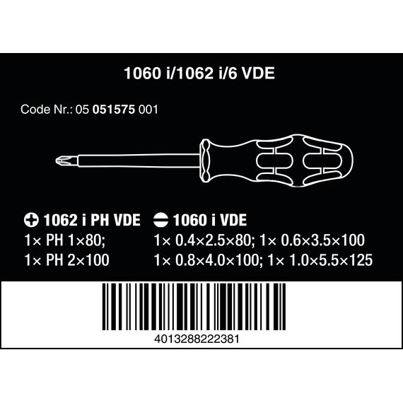 Wera '05051575001 1060 i/1062 i/6 Schraubendrehersatz Kraftform VDE, 6-teilig, Gelb/Rot
