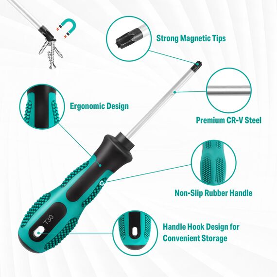 Magnetisch Torx Schraubendreher Satz, 12tlg Profi Schraubenzieher Set T5-T40 aus Chrom-Vanadium-Stahl, mit Magnetisierer/Entmagnetisierer, für Automobil und Hausgeräte Reparatur