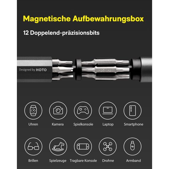 HOTO Feinmechaniker Schraubendreher Set, 24 in 1 Magnetisch Präzisions Schraubendreher Bits Set, Mini Schraubenzieher Werkzeug Satz für Handy Laptop PC Brille Uhr, Klein 12 cm×1.66 cm, Grau