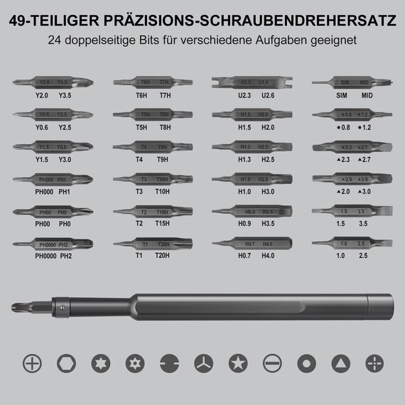 Präzisionsschraubendreher-Set 49 in 1 Kleines Schraubendreher-Set Magnetisches Reparaturwerkzeug-Set für Laptop, Phone, PC, MacBook, Tablet, Computer, PS5, PS4, Elektronik, Brillen, Uhren