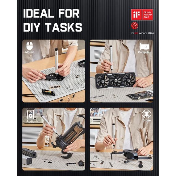 Fanttik E1 MAX Akkuschrauber，50 in 1 Magnetische Präzisions- Kit, 2 Gänge Drehmoment Elektro Schraubendreher, 5/32 Zoll Sechskant, Geeignet für Reparatur für iPhone,Laptop, Brillen- Silber