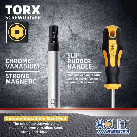CCLIFE Torx Schraubendreher Set TX magnetisch T6-T40, 11 Stück mit Sternlochbohrung
