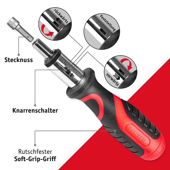 WALTER XXL Schraubendreher- & Bit-Set 100-teilig – Geschenk für Papa, Männer + Handwerker –inkl. Präzisions- & Winkelschraubendreher, Stecknüsse, Ratschen-Schrauber – Kreuzschlitz, Sechskant