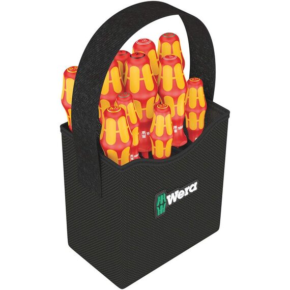 Wera Schraubendreher Set im textilen Köcher Kraftform 2go 100, 11-teilig, 1 Stück, 05004310001 & 950 SPKL/9 SM N Multicolour Winkelschlüsselsatz, metrisch, BlackLaser, 9-teilig, Wera 05022089001