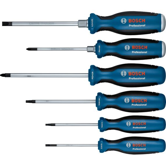 Bosch Professional Schraubendreher Set 6tlg. (SL/PH/PZ/TX, inkl. SL 3.5x75mm, TX 20x100mm, TX 15x75mm, SL 6.5x125mm, PZ 2x125mm, PH 1x100mm, Einlage)