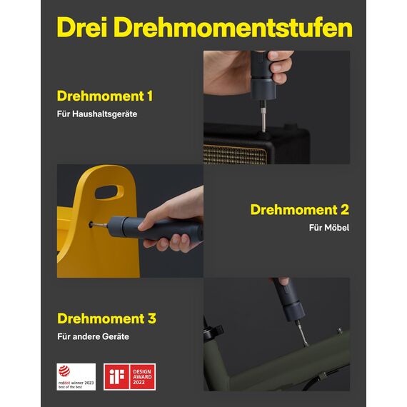 HOTO Magnetischer Elektrischer Schraubendreher Set mit 25 Bits, LED-Licht, 3 Drehmomentstufen(1.5/3/4 N.m), 1500-mAh-Akku, USB-C Aufladung, Mini Akkuschrauber für Möbel- und Elektrogeräte-Reparaturen
