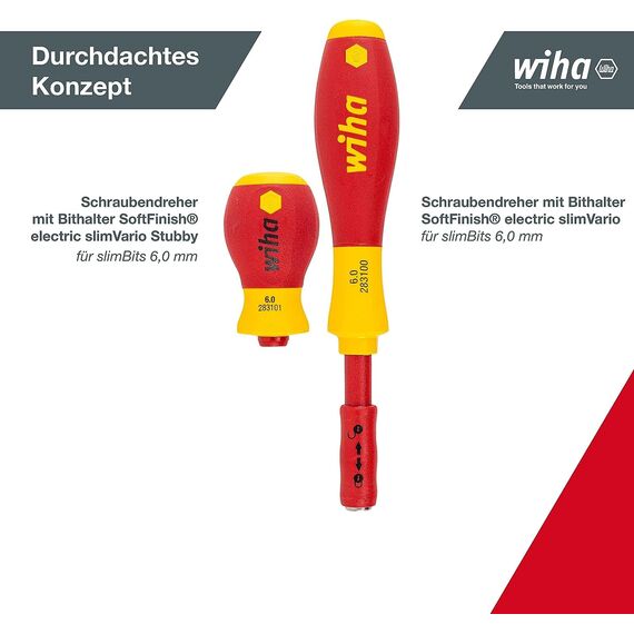 Wiha Schraubendreher und Bit Set slimVario (41231) 19tlg. |Schraubenzieher Griff VDE Bits für Elektriker I Schlitz/Kreuz/PlusMinus/TORX/Innensechskant