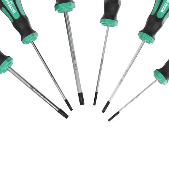 TX Schraubendreher Set für Torx Schrauben 6 tlg. mit ENSURE-Tip aus Q-50 Stahl von WIESEMANN 1893 I T10, T15, T20, T25, T30, T40 I Mit Magnetischer Spitze I 81147