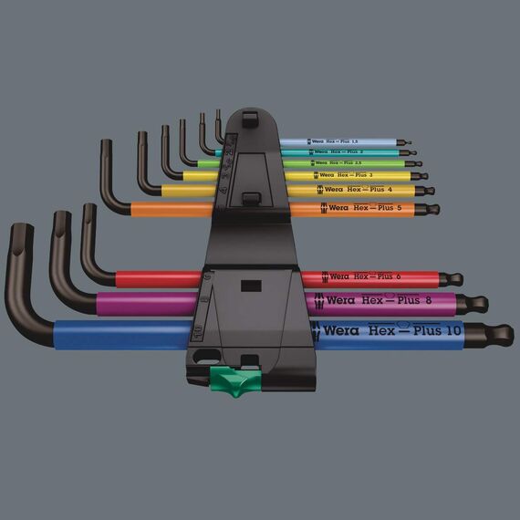 Wera Schraubendreher Set im textilen Köcher Kraftform 2go 100, 11-teilig, 1 Stück, 05004310001 & 950 SPKL/9 SM N Multicolour Winkelschlüsselsatz, metrisch, BlackLaser, 9-teilig, Wera 05022089001