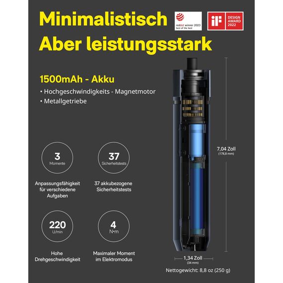 HOTO Magnetischer Elektrischer Schraubendreher Set mit 25 Bits, LED-Licht, 3 Drehmomentstufen(1.5/3/4 N.m), 1500-mAh-Akku, USB-C Aufladung, Mini Akkuschrauber für Möbel- und Elektrogeräte-Reparaturen