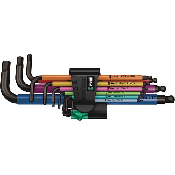 Wera Schraubendreher Set im textilen Köcher Kraftform 2go 100, 11-teilig, 1 Stück, 05004310001 & 950 SPKL/9 SM N Multicolour Winkelschlüsselsatz, metrisch, BlackLaser, 9-teilig, Wera 05022089001