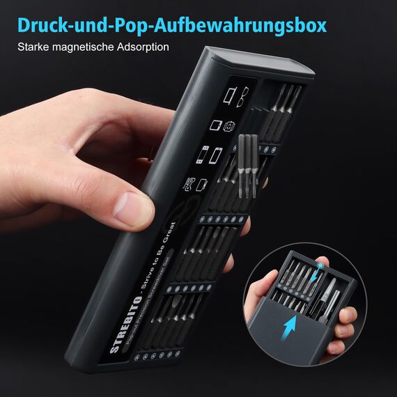 STREBITO Micro Schraubendreher Set 50 in 1 Präzisionsschraubendreher Set, Elektronik Werkzeugsatz Schraubendreher Set - Computer, iPhone, Macbook, PS4, PS5, Controller Reparaturset, S2 Multi Bit