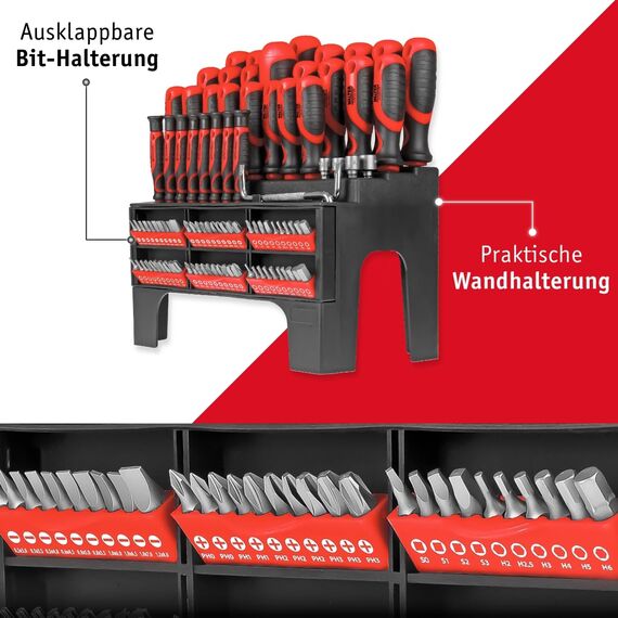 WALTER XXL Schraubendreher- & Bit-Set 100-teilig – Geschenk für Papa, Männer + Handwerker –inkl. Präzisions- & Winkelschraubendreher, Stecknüsse, Ratschen-Schrauber – Kreuzschlitz, Sechskant
