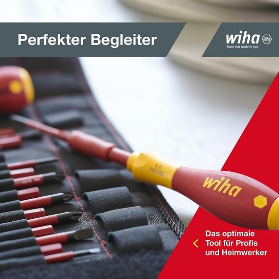 Wiha Schraubendreher und Bit Set slimVario (41231) 19tlg. |Schraubenzieher Griff VDE Bits für Elektriker I Schlitz/Kreuz/PlusMinus/TORX/Innensechskant