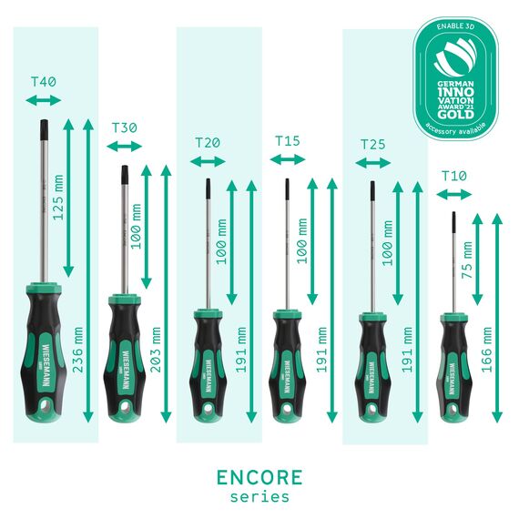 TX Schraubendreher Set für Torx Schrauben 6 tlg. mit ENSURE-Tip aus Q-50 Stahl von WIESEMANN 1893 I T10, T15, T20, T25, T30, T40 I Mit Magnetischer Spitze I 81147