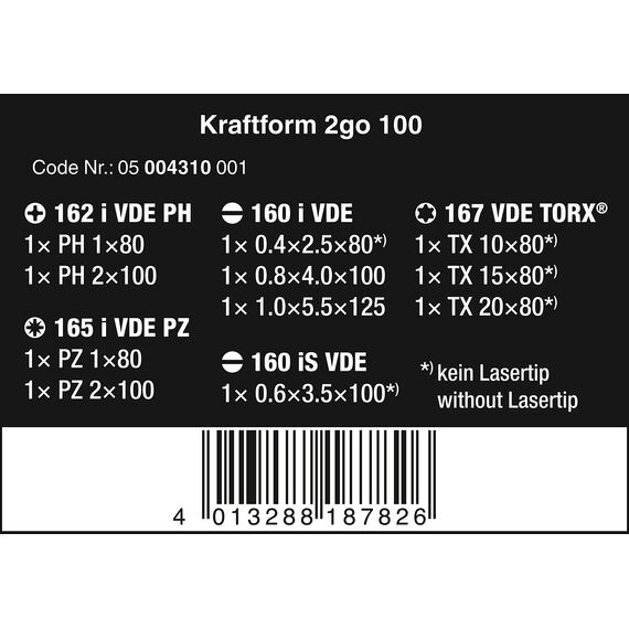 Wera Schraubendreher Set im textilen Köcher Kraftform 2go 100, 11-teilig, 1 Stück, 05004310001 & 950 SPKL/9 SM N Multicolour Winkelschlüsselsatz, metrisch, BlackLaser, 9-teilig, Wera 05022089001