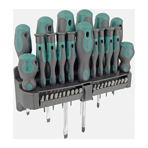 Brüder Mannesmann Schraubendreher- und Bit-Set 37-tlg., ergonomischer Zweikomponentengriff, Chrom-Vanadium-Stahl, vielseitig für Haushalt, Werkstatt und Reparaturen | M11415