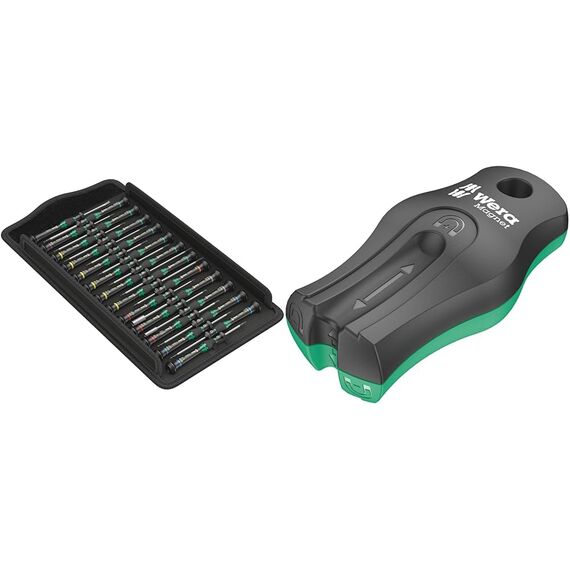 Wera 05134000001 Kraftform Micro Big Pack 1 Schraubendrehersatz, 25-teilig & 05033404001 9500 Magnet SB, Magnetisiergerät, Entmagnetisierer Schwarz-grün 68 x 34 mm