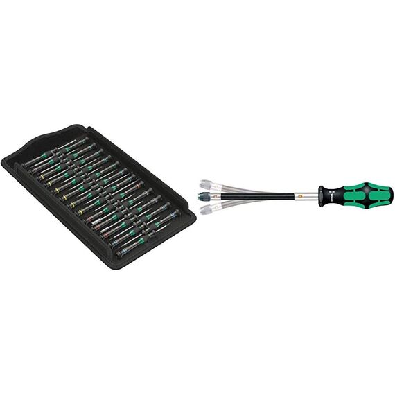 Wera 05134000001 Kraftform Micro Big Pack 1 Schraubendrehersatz, 25-teilig & 05028160001 392 Bit-Handhalter mit flexiblem Schaft, 1/4 Zoll x 177 mm