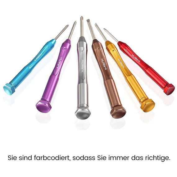 MulWark 6-teiliges Magnetisches Mikro Präzisions Schraubendreher Set - Mini Flach und Kreuzschlitz für Brillen, Uhren, iPhone & Elektronik-Reparatur (CR-V Stahl)