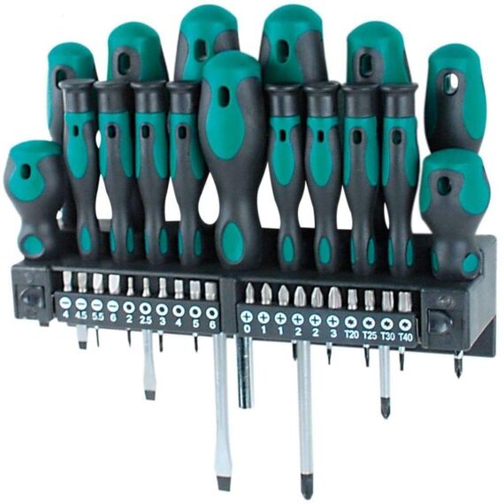 Brüder Mannesmann Schraubendreher- und Bit-Set 37-tlg., ergonomischer Zweikomponentengriff, Chrom-Vanadium-Stahl, vielseitig für Haushalt, Werkstatt und Reparaturen | M11415