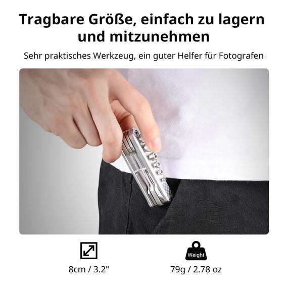 SMALLRIG Kamera Multitool Werkzeug mit Schraubendreher und Schraubenschlüssel, Folding Screwdriver Tool Set mit 7 Funktionswerkzeugen im Lieferumfang Enthalten für Kamera Rig, Silber - 2213D