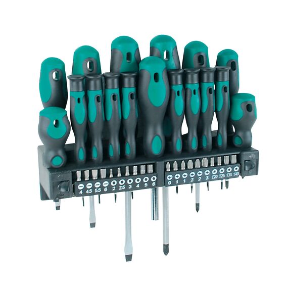 Brüder Mannesmann Schraubendreher- und Bit-Set 37-tlg., ergonomischer Zweikomponentengriff, Chrom-Vanadium-Stahl, vielseitig für Haushalt, Werkstatt und Reparaturen | M11415