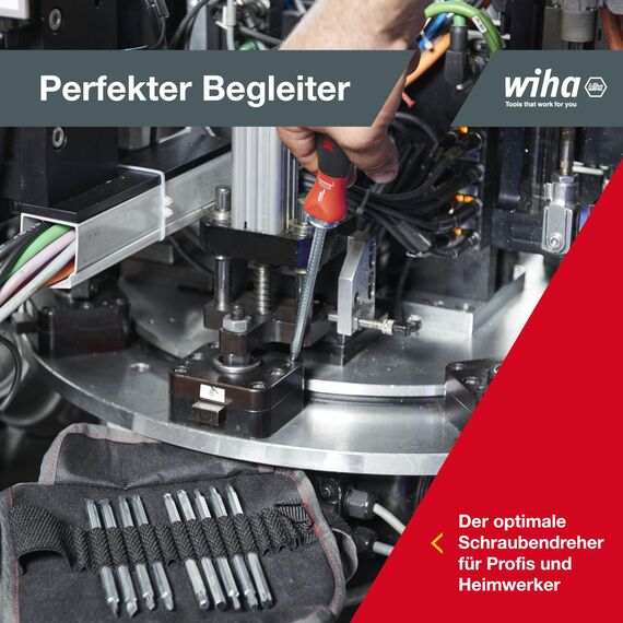Wiha Schraubendreher mit Wechselklingen Set SYSTEM 6 (03591), 12 tlg. für tiefliegende Schrauben, Innensechskant/Kreuz/TORX/Schlitz inkl. Rolltasche