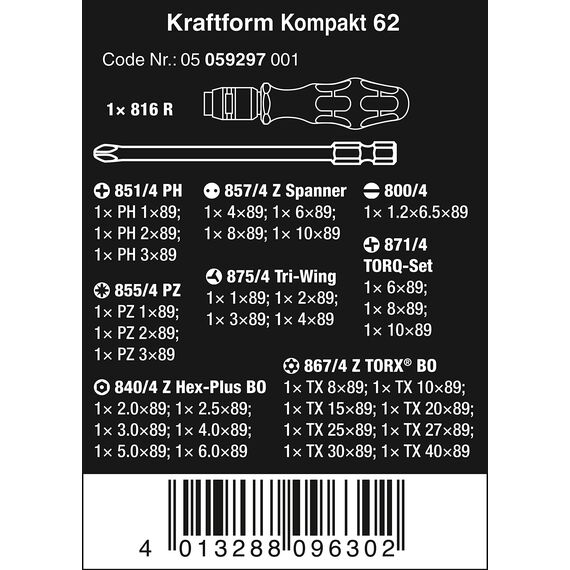 Wera 05134000001 Kraftform Micro Big Pack 1 Schraubendrehersatz, 25-teilig & Kraftform Kompakt 62, 33-teilig, 05059297001